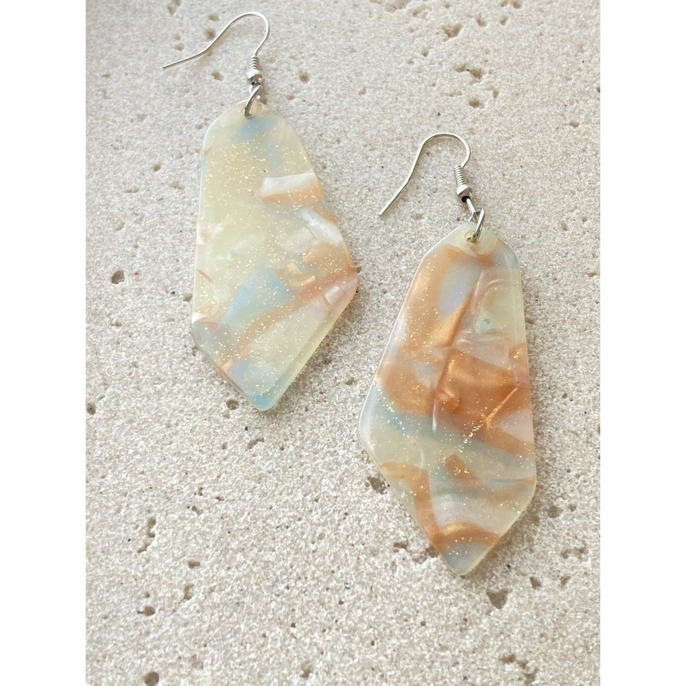 Marbled Acrylic Dangle Earrings Peaches &â Cream Frosted Glitter Romantic